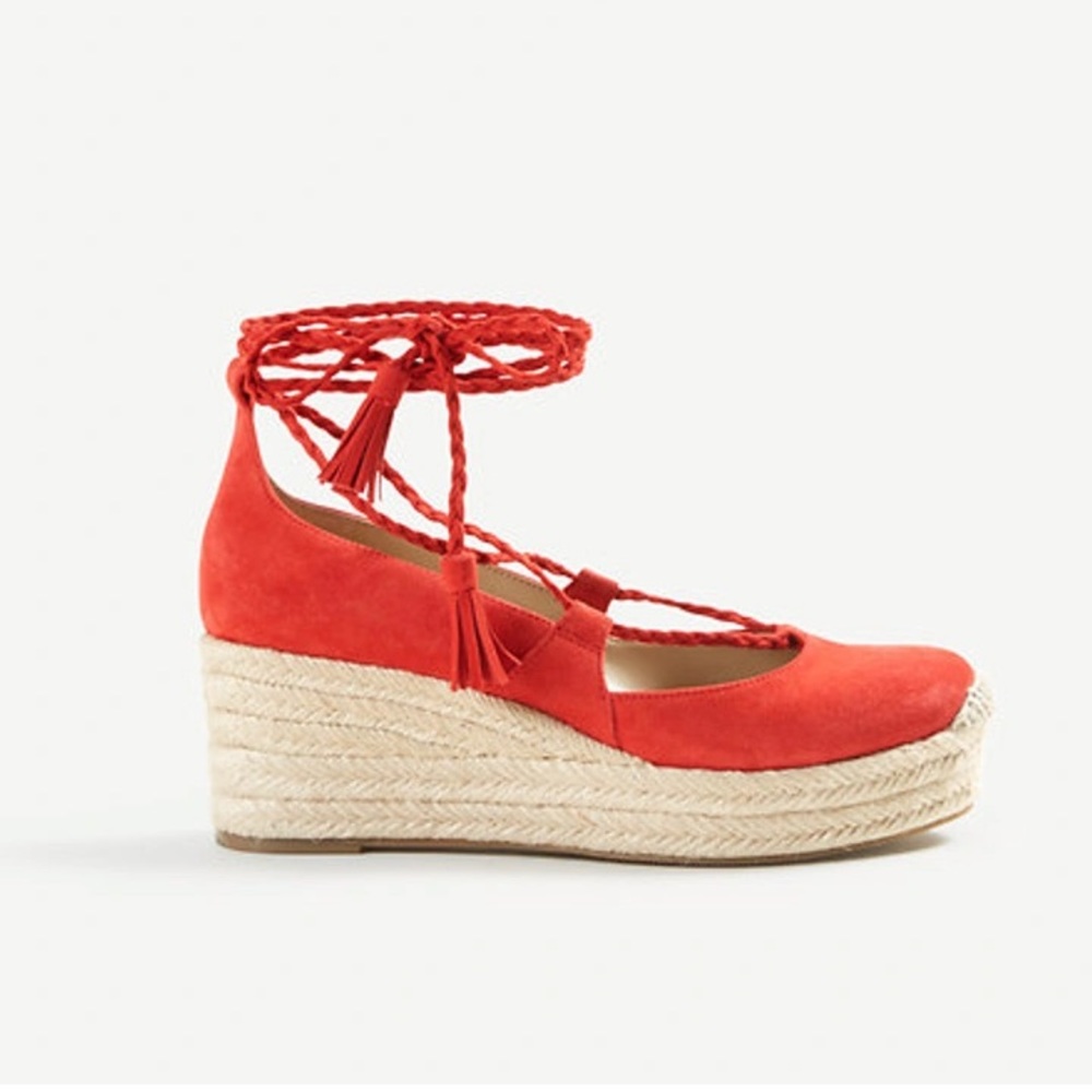 Ann Taylor Elsa Suede Espadrille Wedges Red Size 7.5